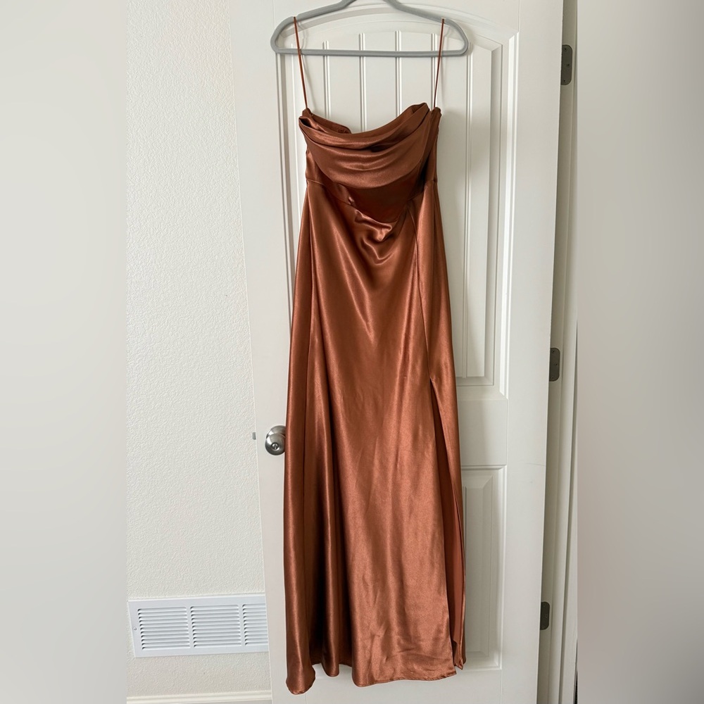 Mia Convertible Shiny Satin Rust Bridesmaid Dress Size XL - Picture 3 of 7